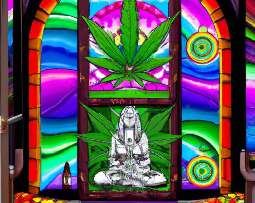 Stained,Glass,Vector-style,Image,Of,Meditation,And,Cannabis