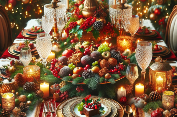 DALL·E 2024-01-29 21.18.00 – Create an elegant and festive holiday table setting, focusing on the theme of a gourmet winter feast without any direct references to specific substan